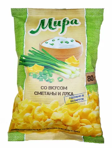 Снеки МИРА картофельные со вкусом сметаны и лука  вес 80 г