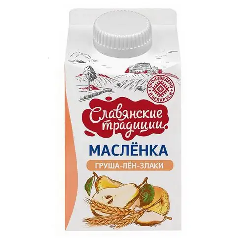 Напиток на основе пахты «Маслёнка» груша-лён-злаки, 1,5%, 500 г