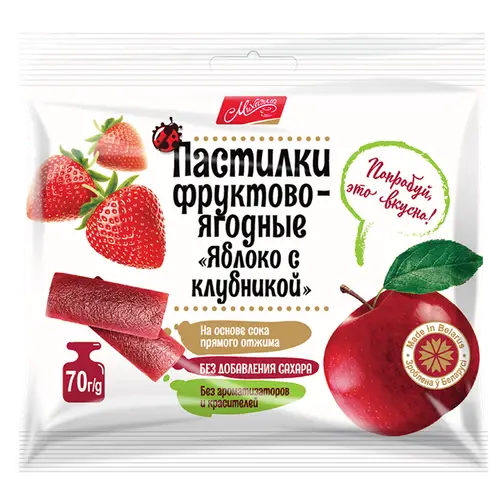 Пастилки фруктовые-ягодные  "Яблоко с клубникой"  70г. Михаэлла