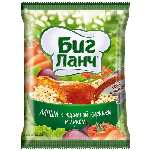 Лапша БП "БИГ ЛАНЧ""Кухня без границ"   с тушеной курицей и луком, брикет 75