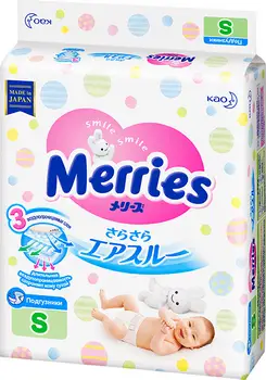 Подгузники 4-8кг S, Merries (80+2шт) Merries Mega вес 82