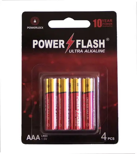 Батарейки «Power Flash» Ultra Alkaline АAА, 1.5 V, 4 шт, ресурс 420 - 430 мин.