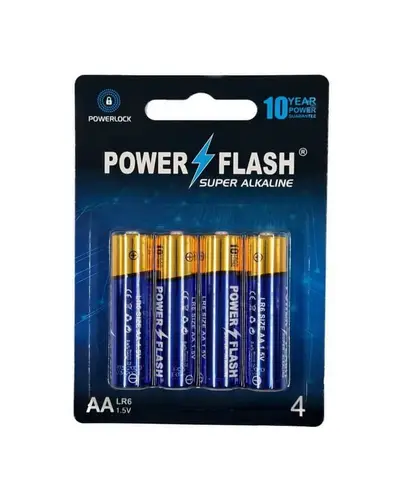 Батарейки «Power Flash» Super Alkaline АА, 1.5 V, 4 шт, ресурс 380 - 390 мин.