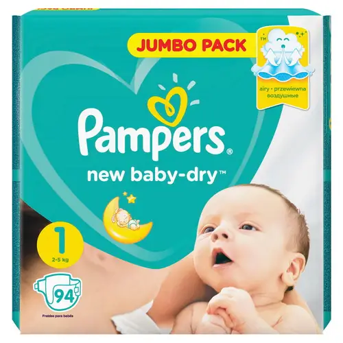 PAMPERS Подгузники New Baby-Dry Newborn (2-5 кг) Упаковка 94 Mega вес 94