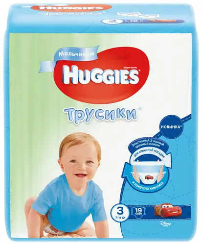 Детские одноразовые трусики-подгузники   Huggies Conv 3 (7-11кг) *19шт. Boy small вес 19