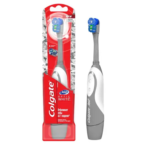 Зубная щетка «Colgate 360˚ Sonic Optic White», питаемая от батарей, средней жесткости