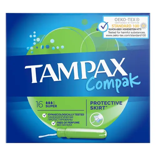 TAMPAX Compak Тампоны женские гигиенические с аппликатором Super Duo 16шт ПрепакКороб