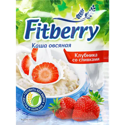 Каша овсяная «Fitberry» клубника со сливками,БП 35 г