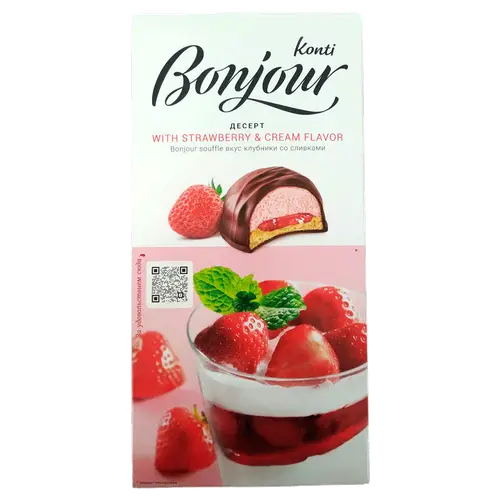 Десерт «Konti» Bonjour Souffle, клубника со сливками, 232 г