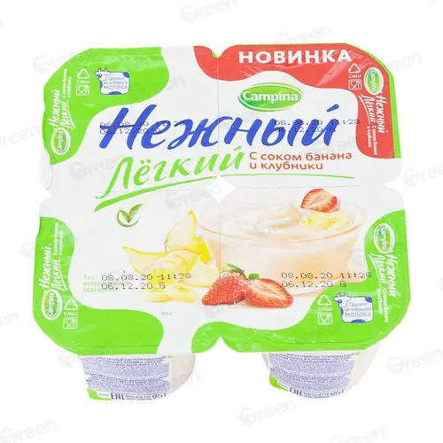 Продукт йогуртный Нежный Легкий с соком банана и клубники пастериз. 0,1%