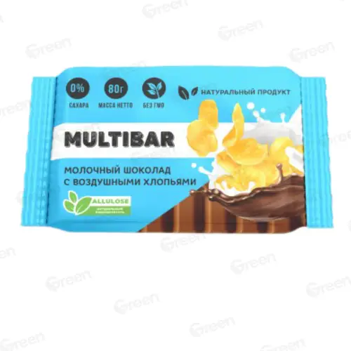 Шоколад молочный с воздушными хлопьями без сахара MULTIBAR