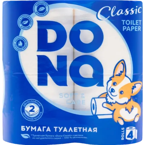 Бумага туалетная «Dona» Classic, двухслойная, 4 рулона