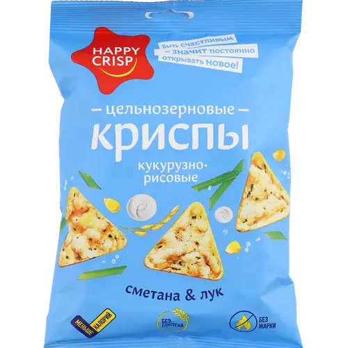 Криспы цельнозерновые «Happy Crisp» кукурузно-рисовые, со вкусом сметаны и лука, 50 г