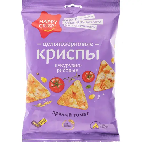 Криспы цельнозерновые «Happy Crisp» кукурузно-рисовые, со вкусом пряного томата, 50 г