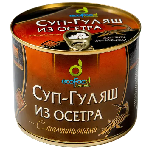 Суп-гуляш консервированный «EcoFood» из осетра, с шампиньонами, 530 г