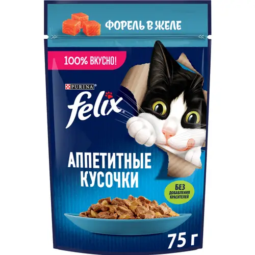 Корм для кошек «Felix» Аппетитные кусочки, форель в желе, 75 г