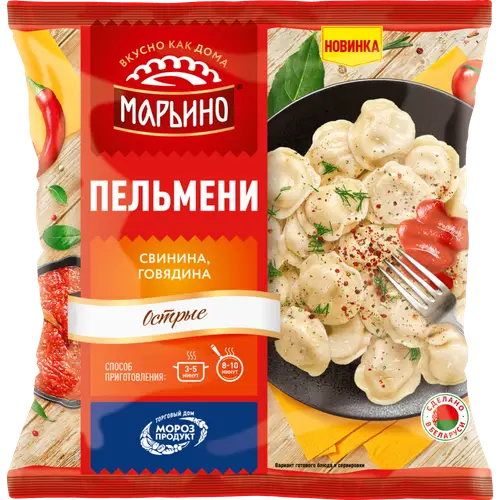 Пельмени «Марьино» острые со свининой и говядиной, замороженные, 400 г