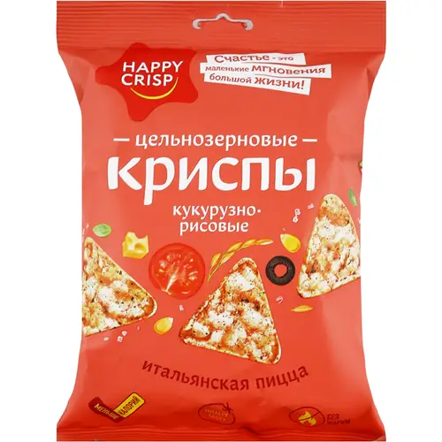 Криспы цельнозерновые «Happy Crisp» кукурузно-рисовые, итальянская пицца, 50 г