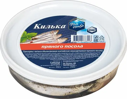 Килька Fish House пряного посола неразделанная 350г