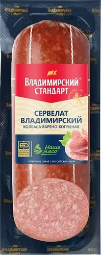 Колбаса Владимирский Стандарт Сервелат Владимирский варено-копченый 350г