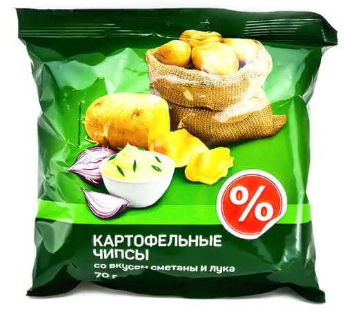 Чипсы со вкусом сметаны и лука "%" 70г