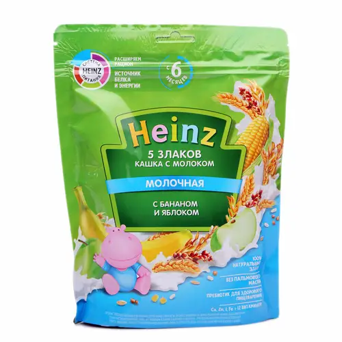 Каша 5 злаков молочная Heinz с бананом и яблоком, с 6 месяцев, 200г