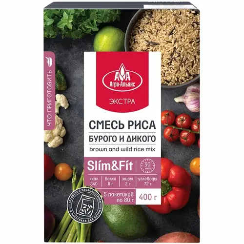 Смесь риса АГРО-АЛЬЯНС Экстра бурого и дикого в пакетиках 1-й сорт, 5х80г