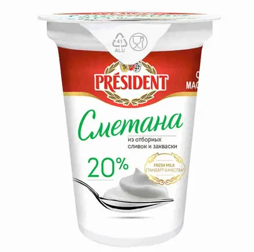 Сметана President 20%