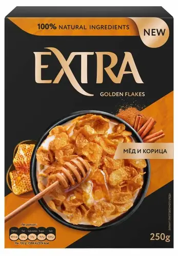 Хлопья Extra Golden с медом и корицей кукурузные, 250г