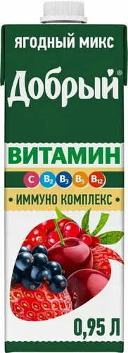 Напиток сокосодержащий Добрый Ягодный микс обогащённый витаминами для детей, 950мл