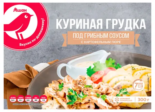 Грудка куриная АШАН Красная птица под грибным соусом с картофельным пюре