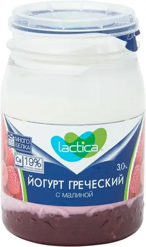 Йогурт Lactica Греческий с малиной 3% 190г