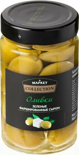 Оливки зелёные фаршированные сыром Market Collection, 290г