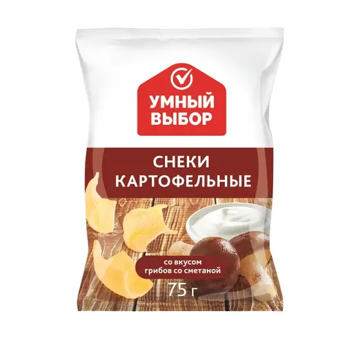 Снеки Картофельные Умный Выбор Грибы-Сметана 75г