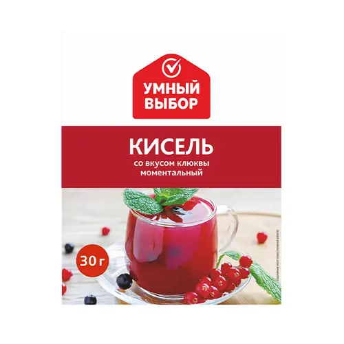 Кисель Не Требующий Варки Вкус Клюква Умный Выбор 30г