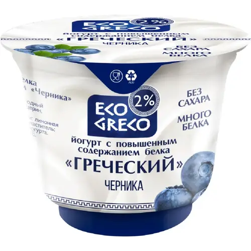 Йогурт гре­че­ский «Eco Greco» черника, 2 %, 230 г