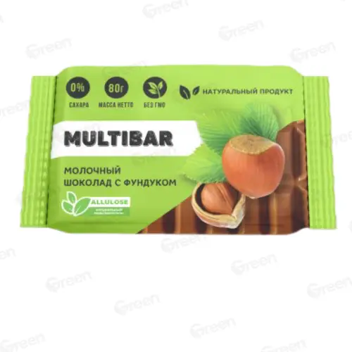 Шоколад молочный с фундуком без сахара MULTIBAR 