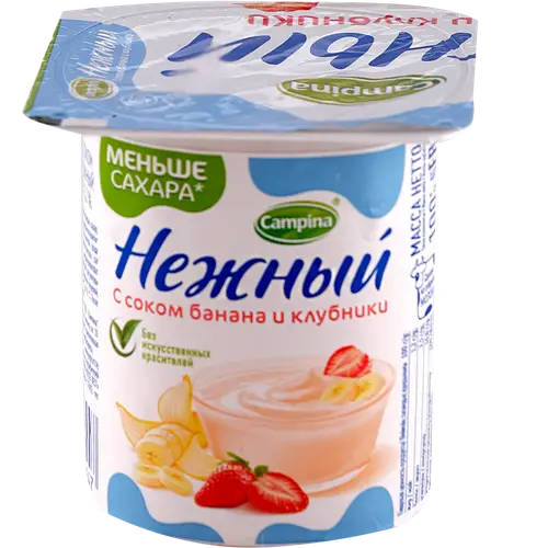 Йогуртный продукт «Нежный» банан и клубника, 1.2%, 100 г