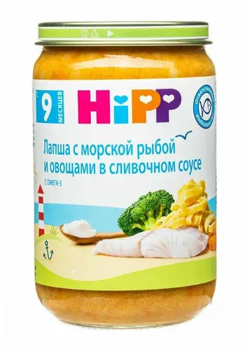 Пюре овощное HiPP Лапша с морской рыбой с овощами в сливочном соусе с 9 мес.