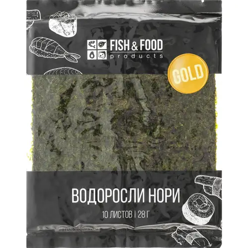 Водоросли для суши «Fish&food» Нори золотые, пресованные жаренные, 28 г