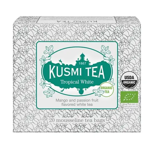 Чай белый со вкусом манго и маракуйи органический пакетированный, Kusmi Tea, 20*2 г, Германия Чай белый Tropical White пакетированный, Kusmi Tea, 20 шт.*2 г, Германия