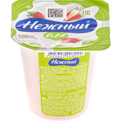 Уп. Продукт йогуртный «Нежный. Лёгкий» с соком клубники, 0.1%, 24х95 г