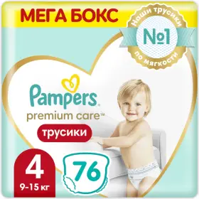 Подгузники-трусики детские «Pampers» Premium Care Pants, размер 4, 9-15 кг, 76 шт