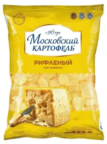 Чипсы картофельные Московский Картофель рифленые со вкусом сыра Пармезан