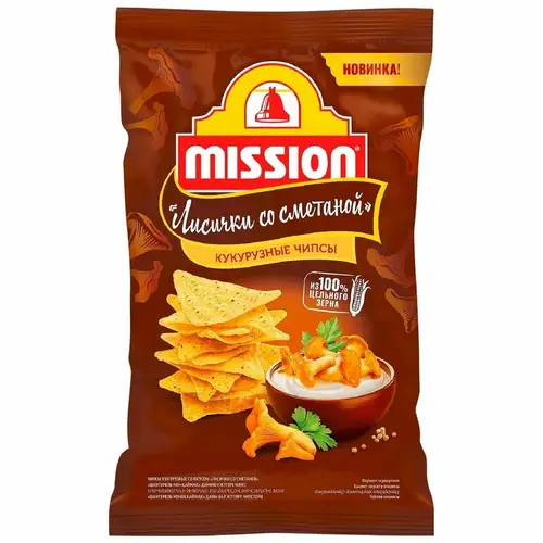 Чипсы кукурузные MISSION со вкусом лисичек со сметаной, 150г