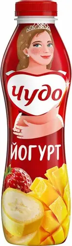 Йогурт питьевой Чудо Банан-клубника-манго 1,9% без змж 680 г