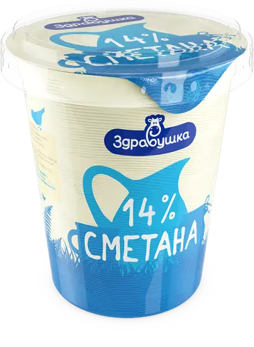 Сметана жир. 14% п/ст вес 380г Здравушка