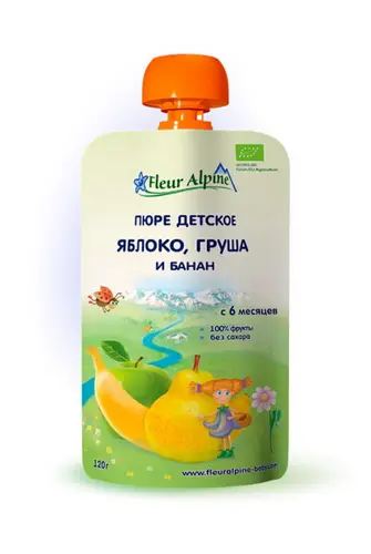 Пюре  яблоко-груша-банан вес 120г ДП Fleur Alpine Organic