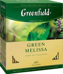 Чай Greenfield Green Melissa зелёный кит.с мелиссой с ар.мяты и лимона с/я вес 100*1.5г