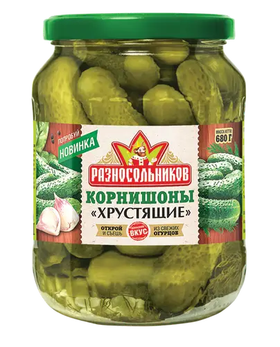 Огурцы маринованные "Корнишоны хрустящие" "Разносольников"  вес 680г